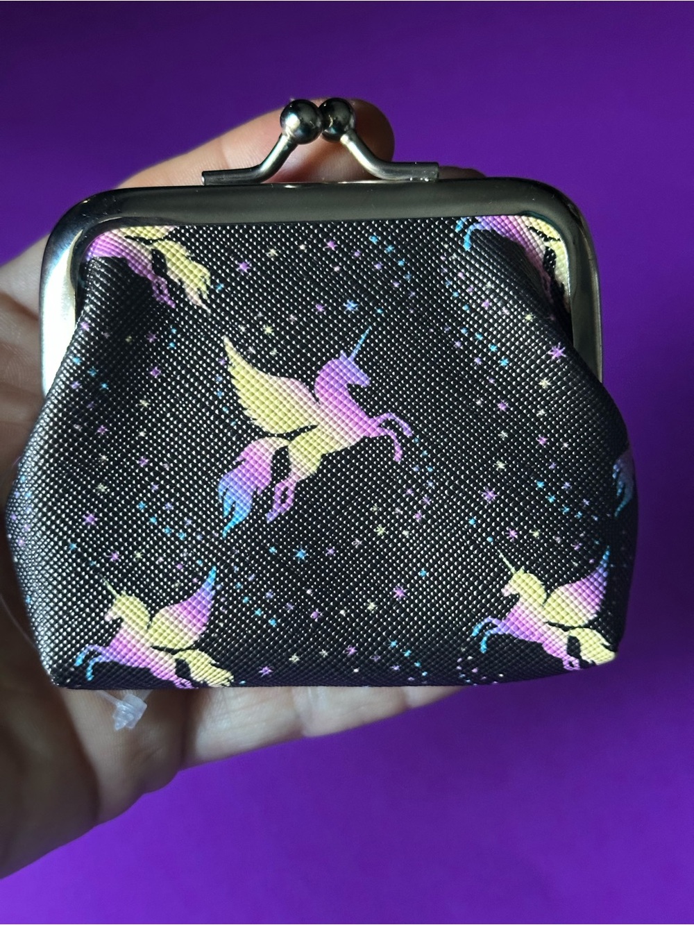 Unicorn Print Kiss-Lock Coin Purse - Black with Pastel Unicorns